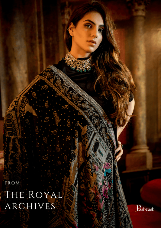 Pashtush India 100x200 Pashtush Womens, Woven Mughal Darbar Shawl, with Golden Zari Weave