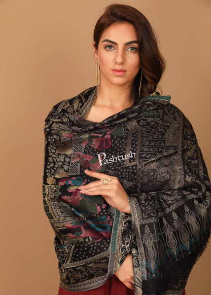 Pashtush India 100x200 Pashtush Womens, Woven Mughal Darbar Shawl, with Golden Zari Weave
