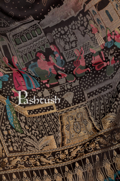 Pashtush India 100x200 Pashtush Womens, Woven Mughal Darbar Shawl, with Golden Zari Weave