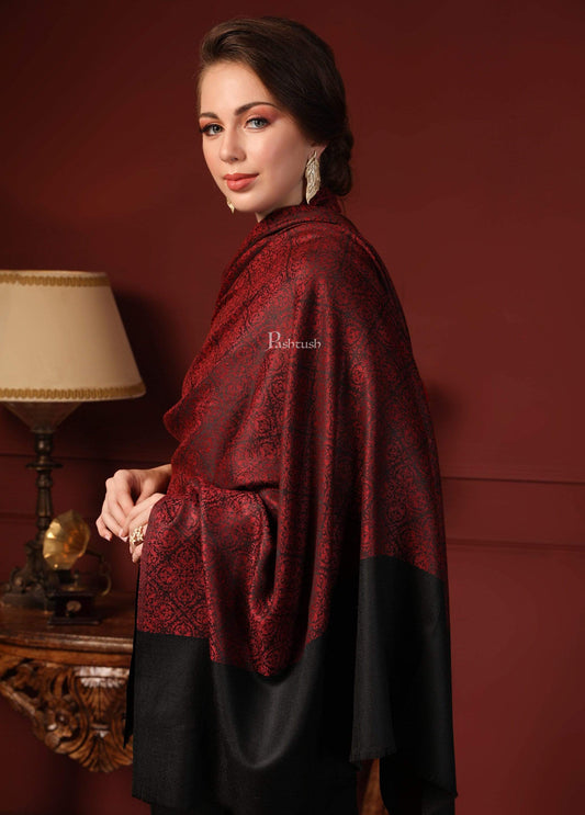 Pashtush India 100x200 Pashtush Womens Woven Paisley, Self Shawl, In Extra Soft Fine Wool, Large Wrap Size