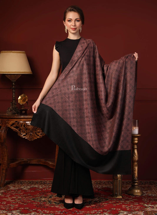 Pashtush India 100x200 Pashtush Womens Woven Paisley, Self Shawl, In Extra Soft Fine Wool, Large Wrap Size