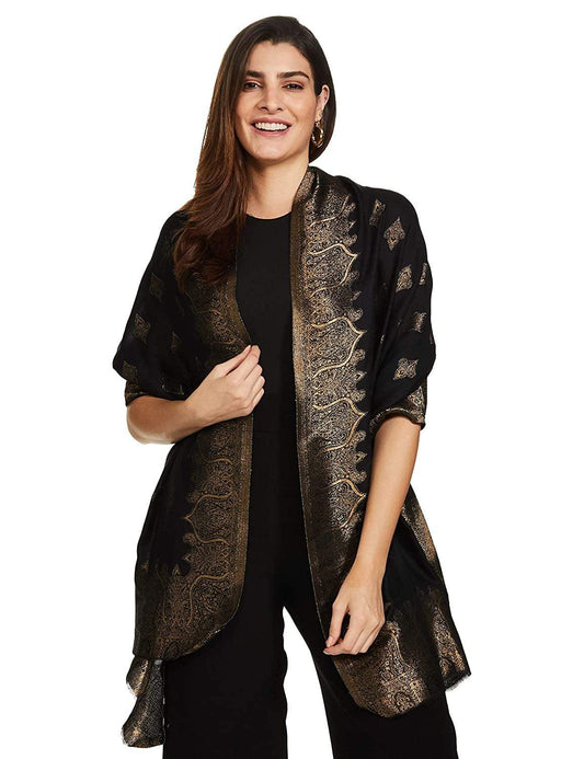 Pashtush India 70x200 PASHTUSH WOMENS ZARI WEAVE STOLE, SCARF