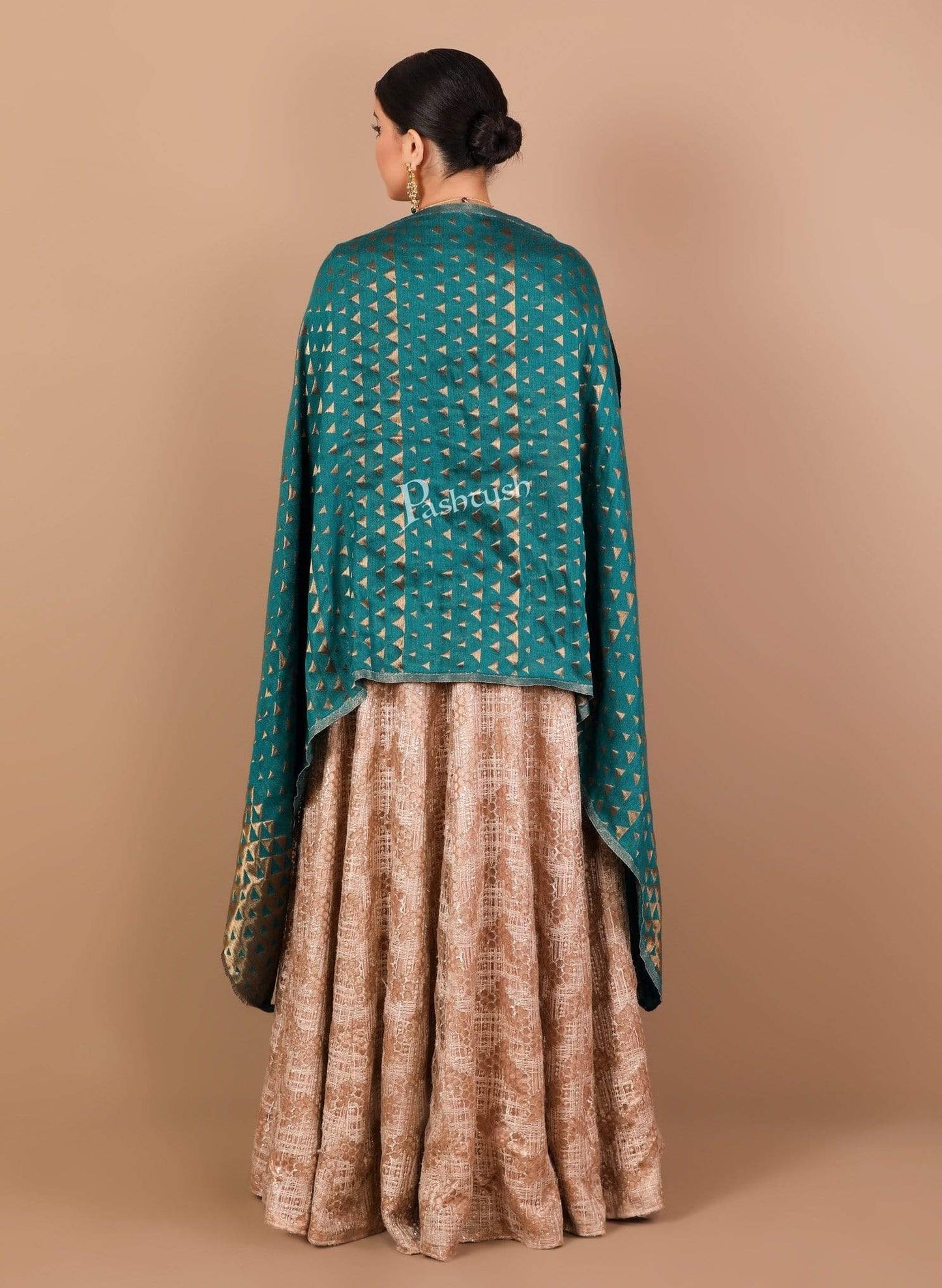 Pashtush Shawl Store Stole Pashtush Womens Zari Weave Stole, Scarf, Arabic Blue and Gold