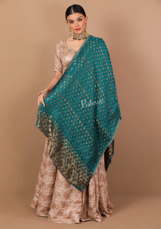 Pashtush Shawl Store Stole Pashtush Womens Zari Weave Stole, Scarf, Arabic Blue and Gold
