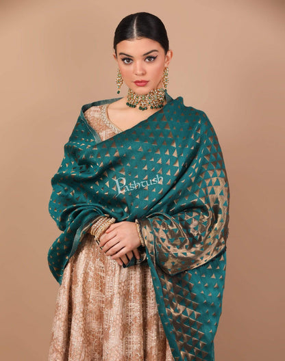 Pashtush Shawl Store Stole Pashtush Womens Zari Weave Stole, Scarf, Arabic Blue and Gold