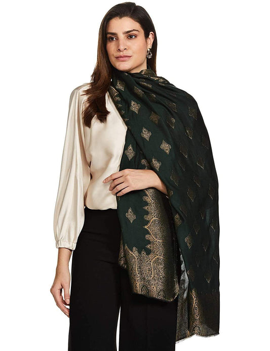 Pashtush India 70x200 Pashtush Womens Zari Weave Stole, Scarf, Green