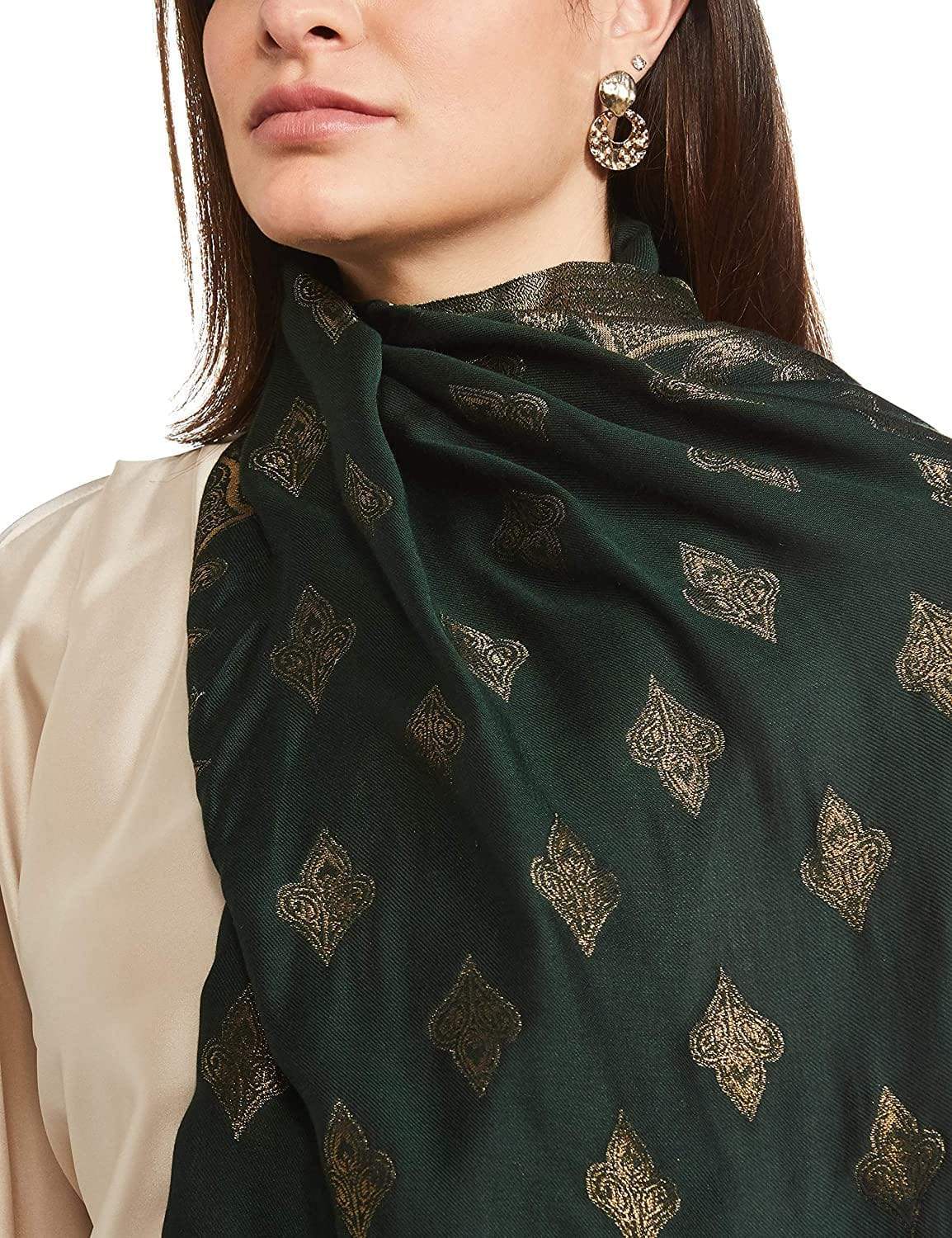 Pashtush India 70x200 Pashtush Womens Zari Weave Stole, Scarf, Green