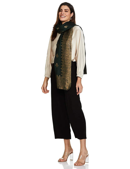 Pashtush India 70x200 Pashtush Womens Zari Weave Stole, Scarf, Green