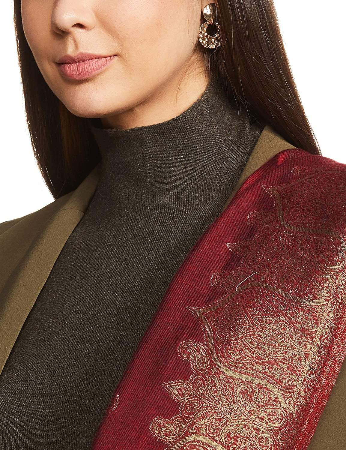 Pashtush India 70x200 Pashtush Womens Zari Weave Stole, Scarf, Maroon