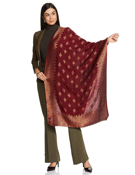 Pashtush India 70x200 Pashtush Womens Zari Weave Stole, Scarf, Maroon