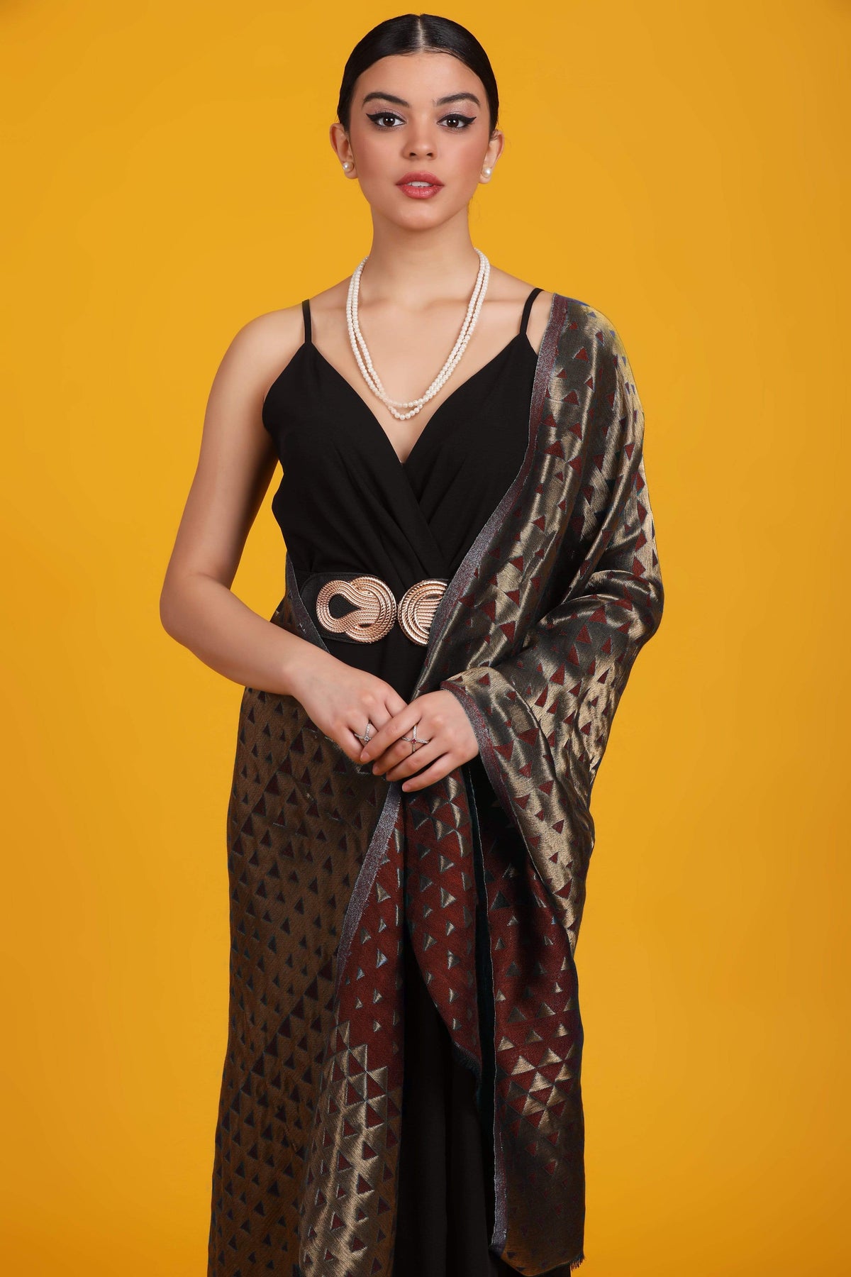 Pashtush Shawl Store Stole Pashtush Womens Zari Weave Stole, Scarf, Red