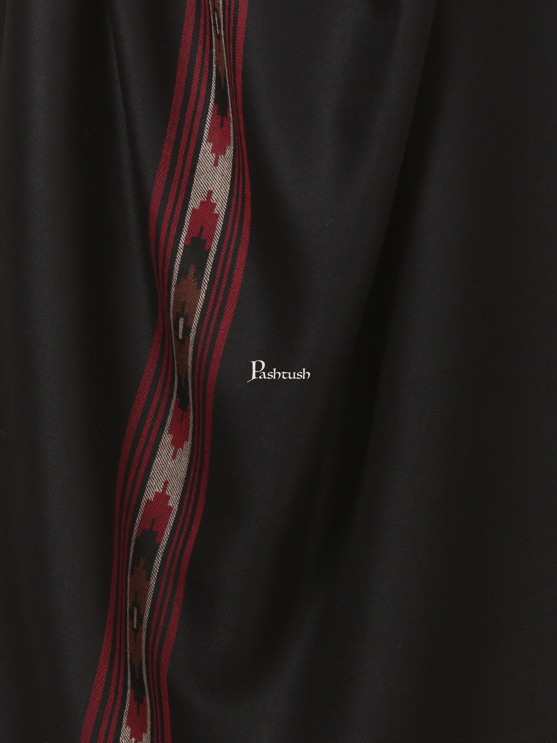 Pashtush India Mens Shawls Gents Shawl Pashtush Woven Aztec Design Mens Full Size Shawl In Extra Fine Wool - Black
