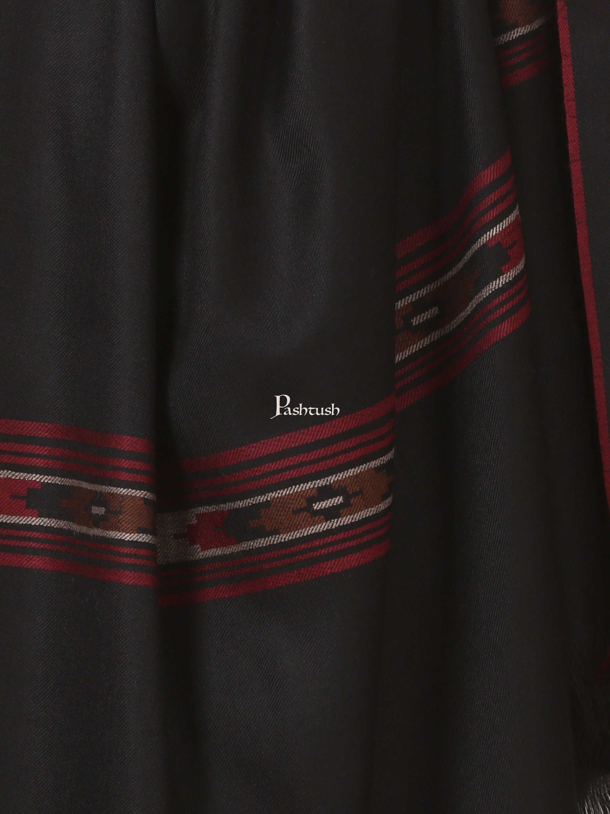 Pashtush India Mens Shawls Gents Shawl Pashtush Woven Aztec Design Mens Full Size Shawl In Extra Fine Wool - Black