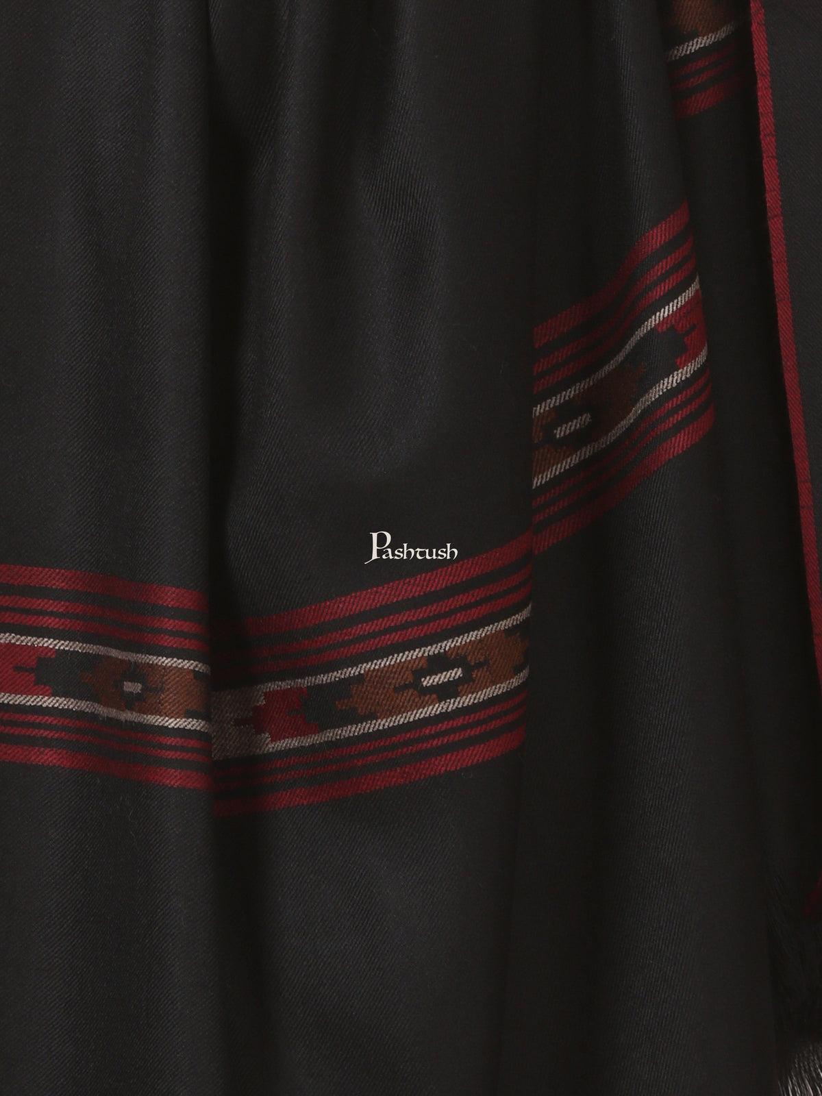 Pashtush India Mens Shawls Gents Shawl Pashtush Woven Aztec Design Mens Full Size Shawl In Extra Fine Wool - Black