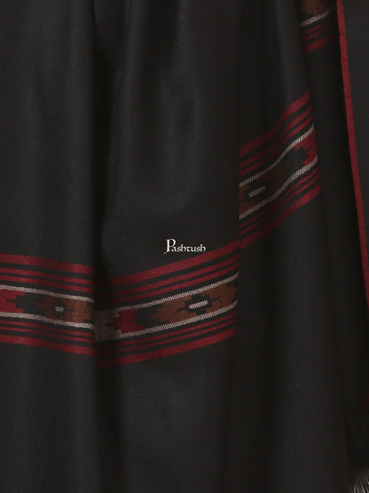 Pashtush India Mens Shawls Gents Shawl Pashtush Woven Aztec Design Mens Full Size Shawl In Extra Fine Wool - Black