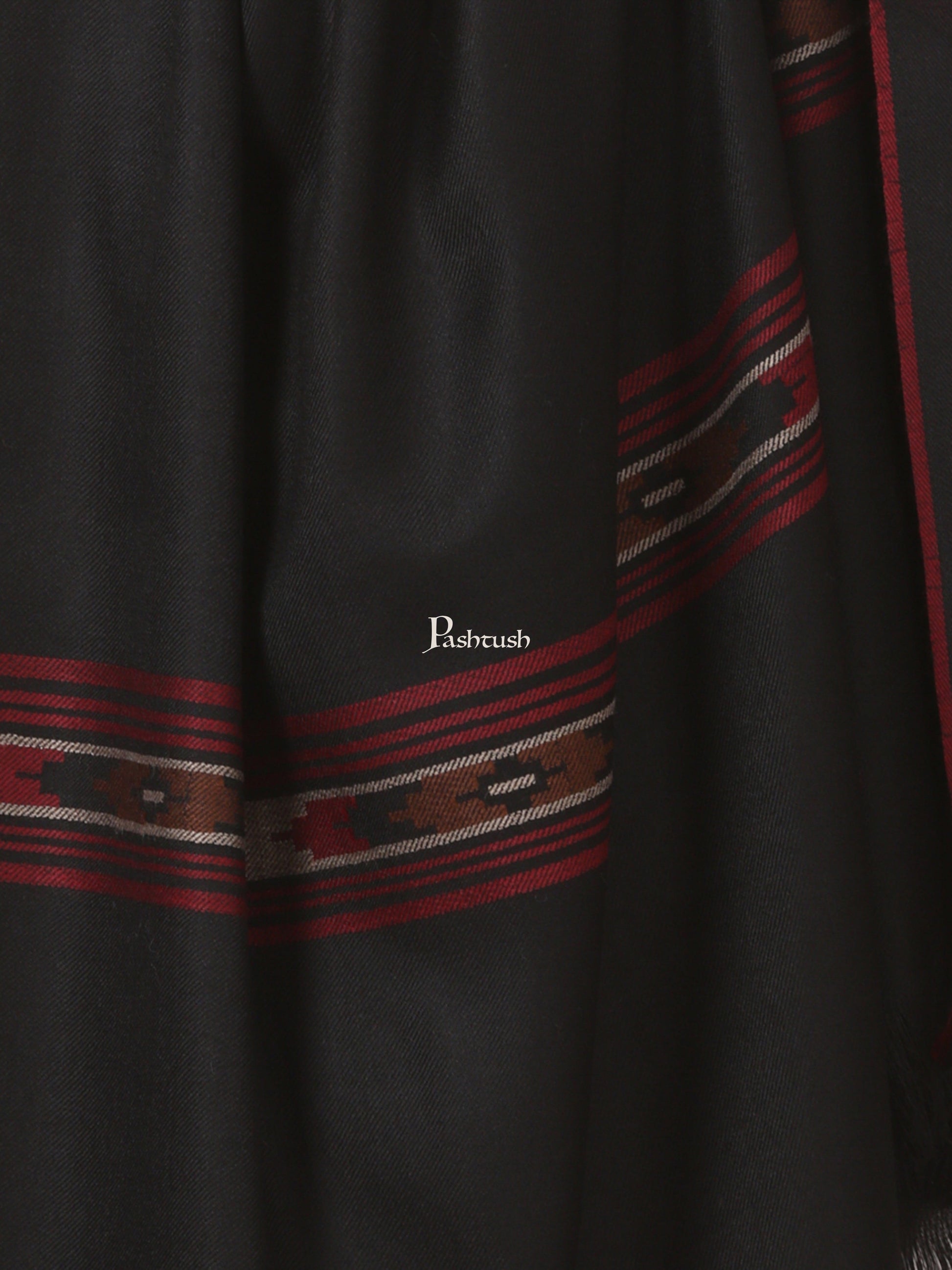 Pashtush India Mens Shawls Gents Shawl Pashtush Woven Aztec Design Mens Full Size Shawl In Extra Fine Wool -Black