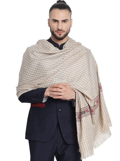 Pashtush India 127x254 Pashtush Woven Aztec Design Mens Full Size Shawl In Extra Fine Wool - Taupe
