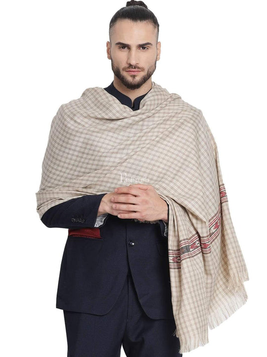 Pashtush India 127x254 Pashtush Woven Aztec Design Mens Full Size Shawl In Extra Fine Wool - Taupe