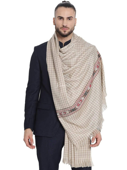 Pashtush India 127x254 Pashtush Woven Aztec Design Mens Full Size Shawl In Extra Fine Wool - Taupe