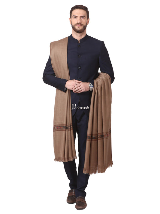 Pashtush India Mens Shawls Gents Shawl Pashtush Woven Aztec Design Mens Shawl (Lambs Wool) Beige