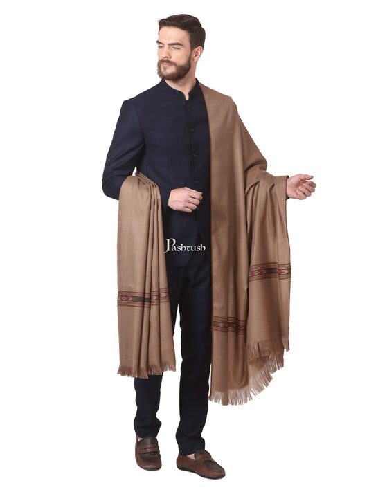 Pashtush India Mens Shawls Gents Shawl Pashtush Woven Aztec Design Mens Shawl (Lambs Wool) Beige
