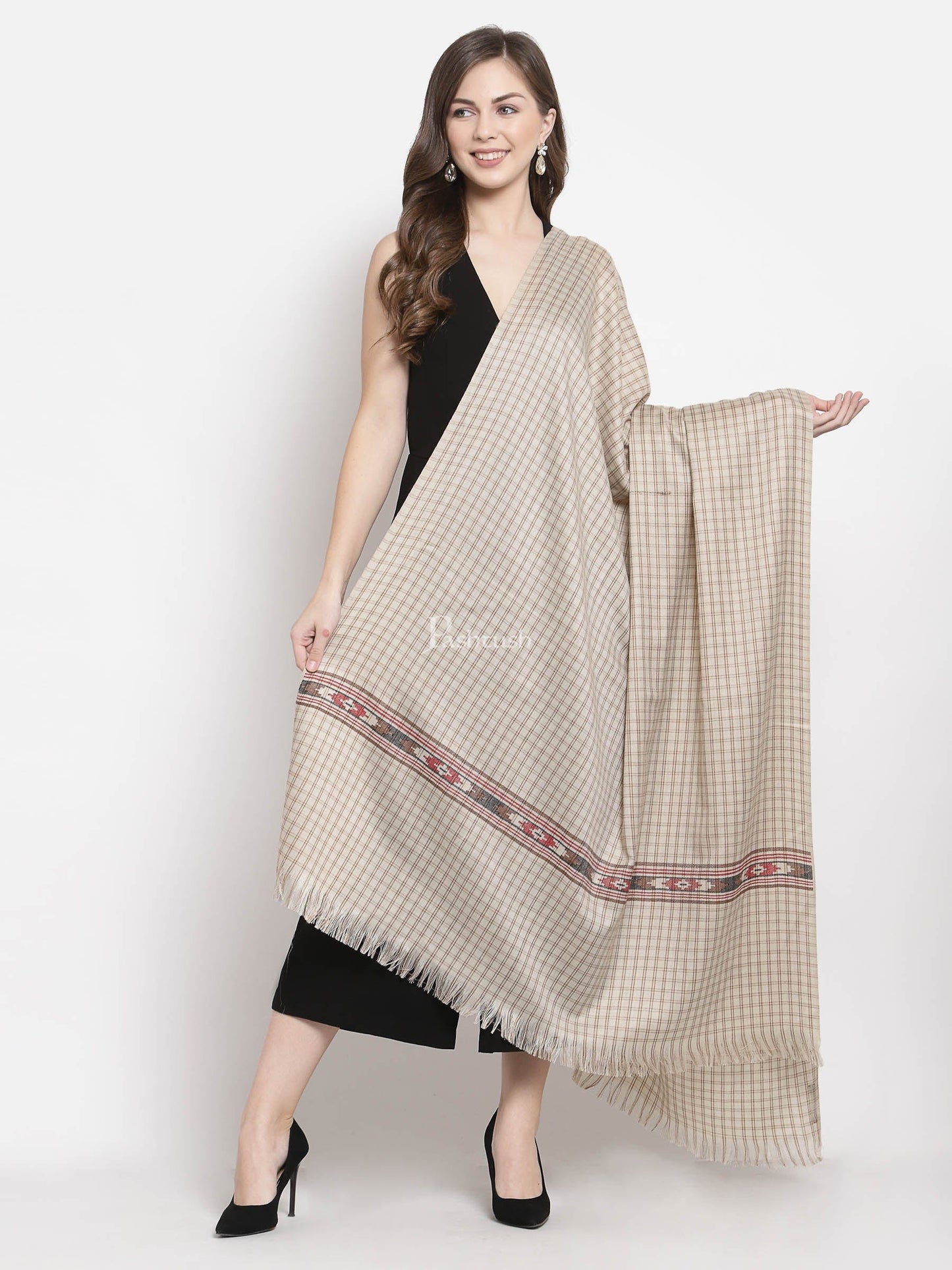 Pashtush India Womens Shawls Pashtush Woven Aztec Design Women'S Full Size Shawl In Extra Fine Wool - Taupe