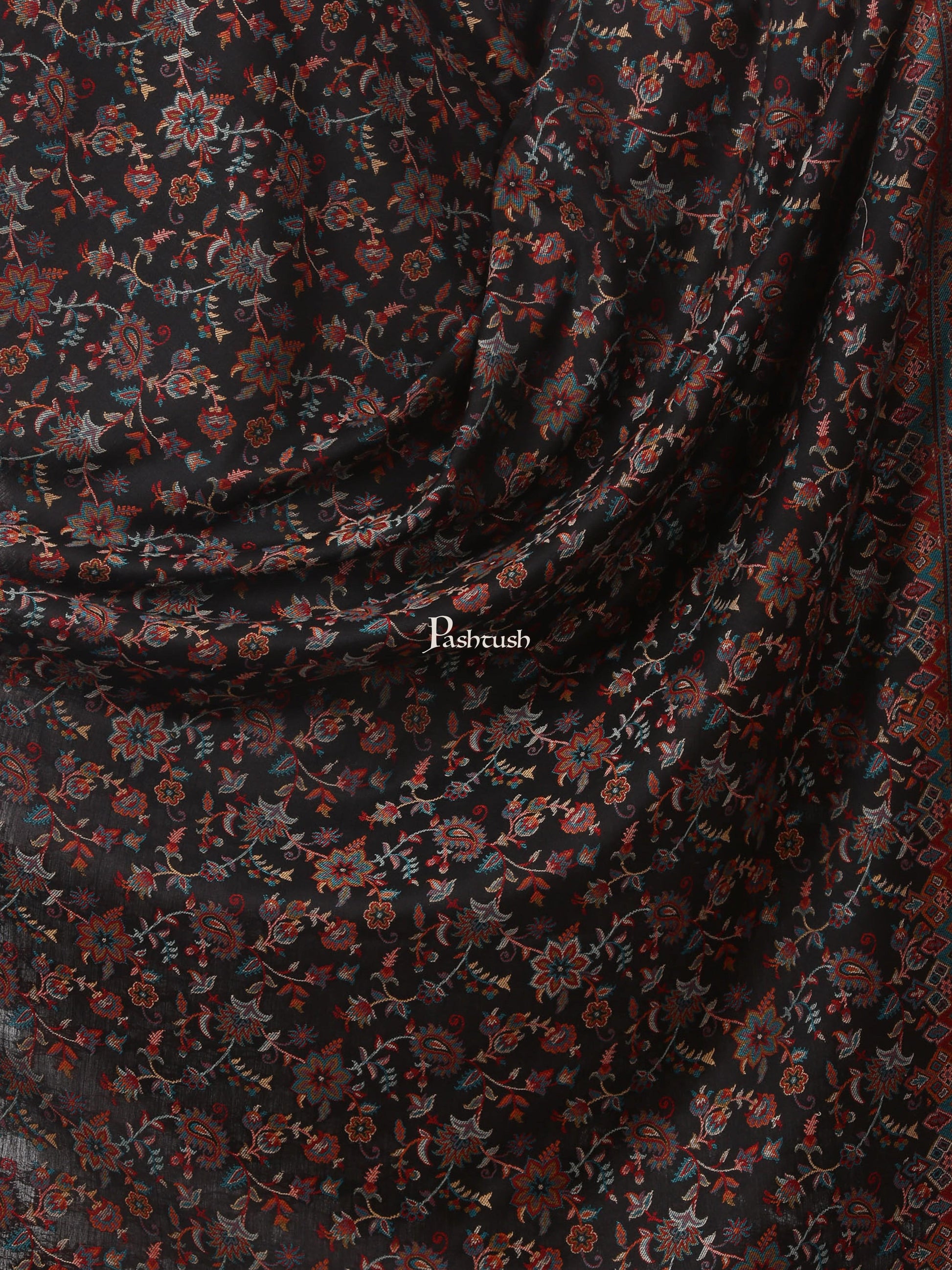 Pashtush India Womens Shawls Pashtush Woven Ethnic Shawl, Faux Pashmina Shawl, Soft And Warm (Black)