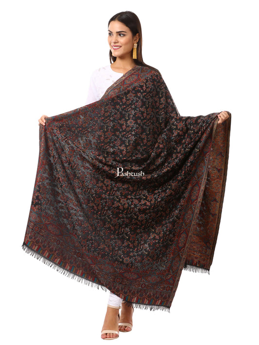 Pashtush India Womens Shawls Pashtush Woven Ethnic Shawl, Faux Pashmina Shawl, Soft And Warm (Black)