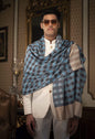 Pashtush India 70x200 Pashtush Woven Mens Checkered Scarf, Fine Wool Muffler, Soft and Light, Antique Blue