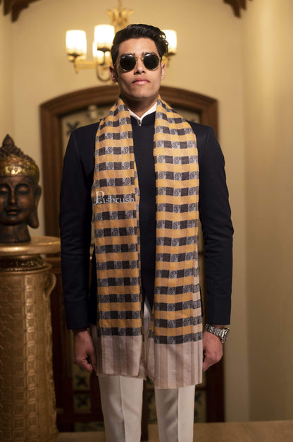 Pashtush India 70x200 Pashtush Woven Mens Checkered Scarf, Fine Wool Muffler, Soft and Light Weight