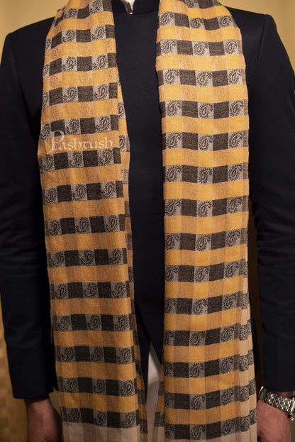 Pashtush India 70x200 Pashtush Woven Mens Checkered Scarf, Fine Wool Muffler, Soft and Light Weight