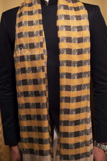 Pashtush India 70x200 Pashtush Woven Mens Checkered Scarf, Fine Wool Muffler, Soft and Light Weight