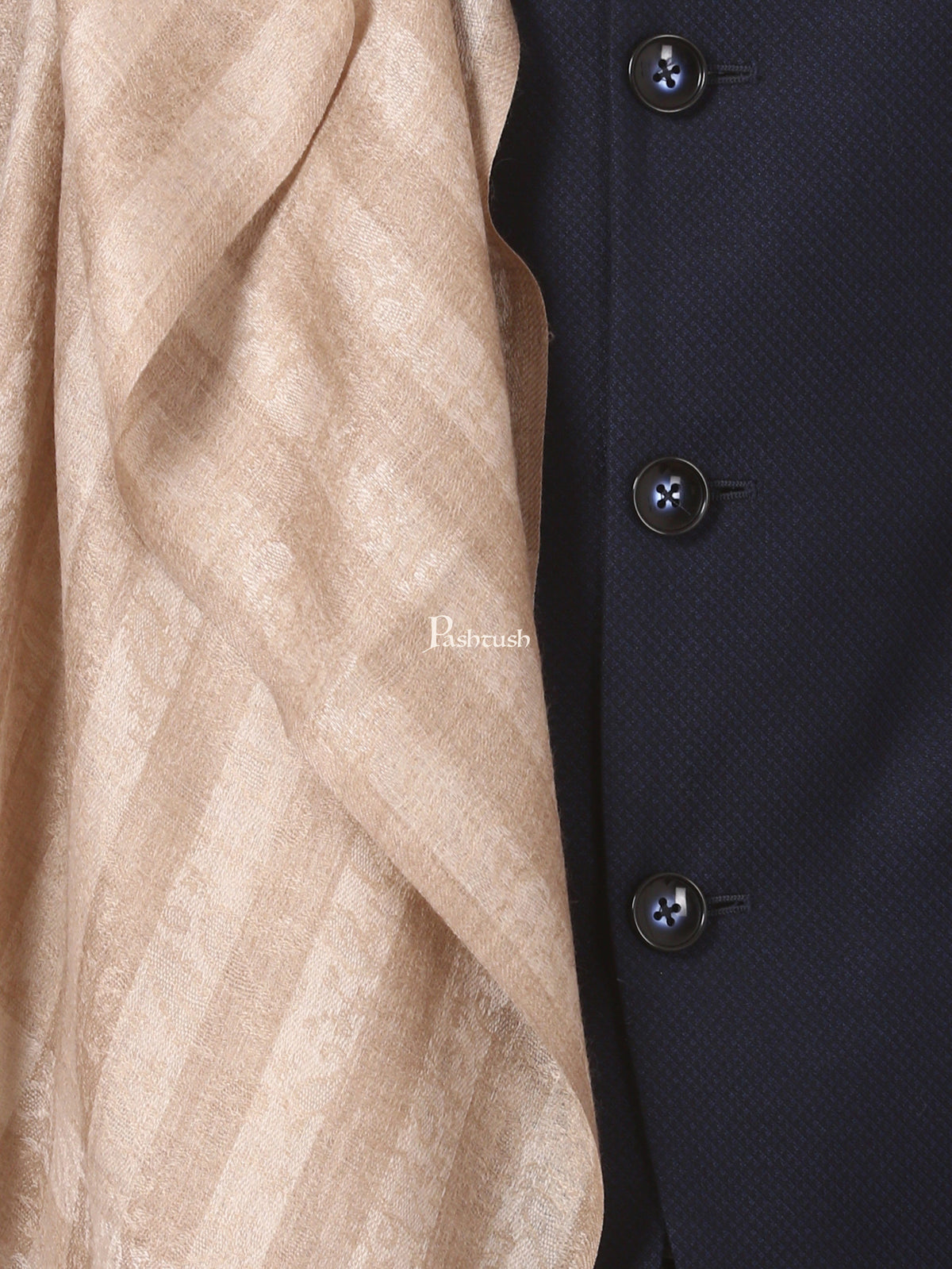 Pashtush India Mens Scarves Stoles and Mufflers Pashtush Woven Mens Fine Wool Stole, Check-Stipe Design, (Beige)
