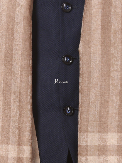 Pashtush India Mens Scarves Stoles and Mufflers Pashtush Woven Mens Fine Wool Stole, Check-Stipe Design, Taupe