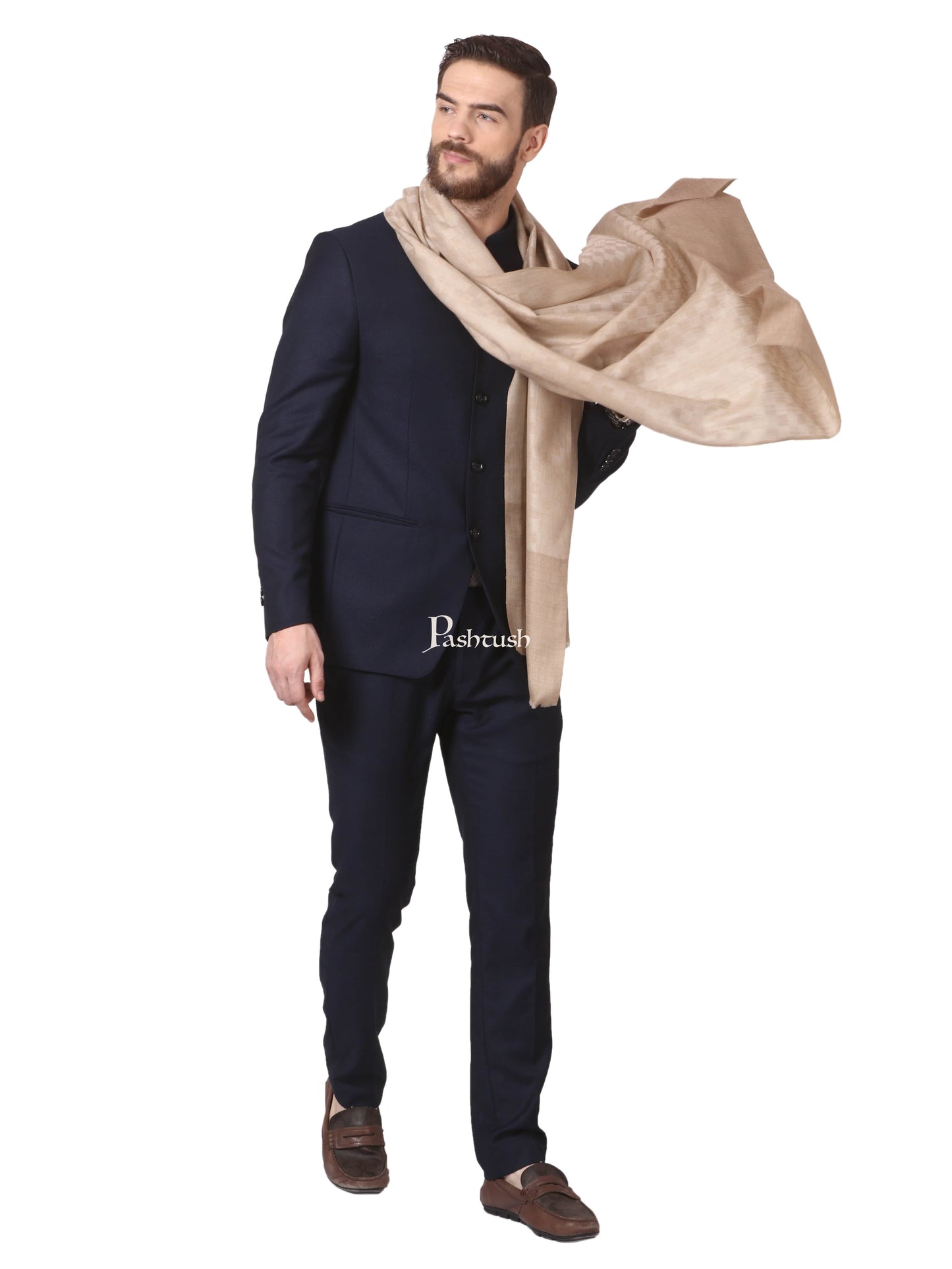 Pashtush India Mens Scarves Stoles and Mufflers Pashtush Woven Mens Fine Wool Stole, Checks Mens Muffler, Warm Cashmere Feel