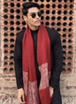 Pashtush Woven Mens Fine Wool Stole, Check-Stipe Design, Mens Muffler, Warm Cashmere Feel (Maroon)