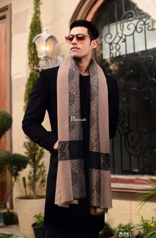Pashtush India 70x200 Pashtush Woven Mens Pashmina Stole, Jacquard Weave, Mens Muffler, Warm Cashmere Feel