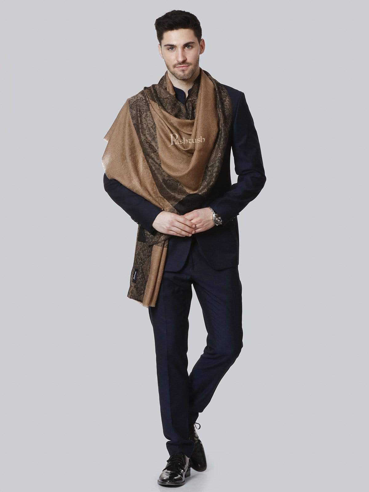 Pashtush India 70x200 Pashtush Woven Mens Pashmina Stole, Jacquard Weave, Mens Muffler, Warm Cashmere Feel