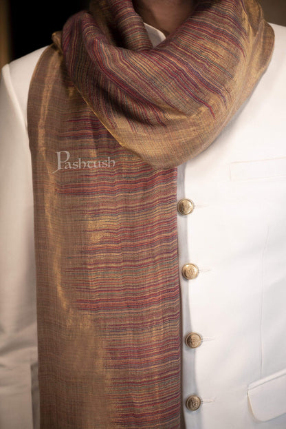 Pashtush India 70x200 Pashutsh Mens Scarf, With Shimmery Zari Thread Weave