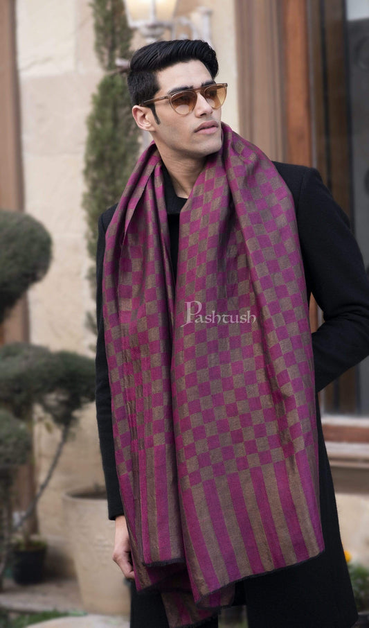 Pashtush India 70x200 Pashutsh Mens Twilight Collection, Checkered Metallic Thread Weave, Fine Wool