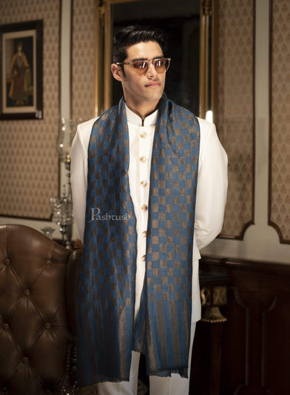 Pashtush India 70x200 Pashutsh Mens Twilight Collection, Checkered Metallic Thread Weave, Fine Wool