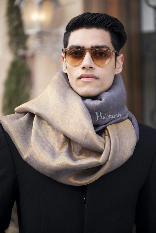 Pashtush India 70x200 Pashutsh Mens Twilight Collection, Reversible With Metallic Thread Weave, Fine Wool