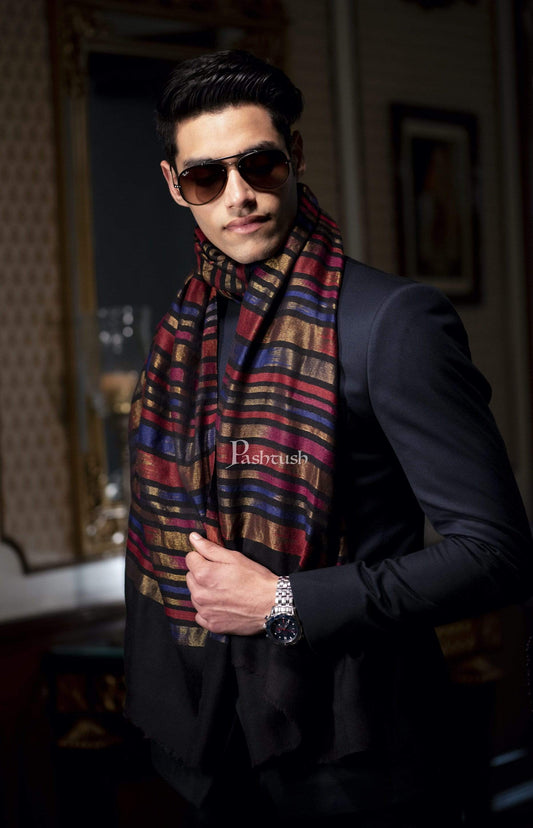Pashtush India 70x200 Pashutsh Mens Twilight Collection, Reversible With Metallic Thread Weave, Fine Wool