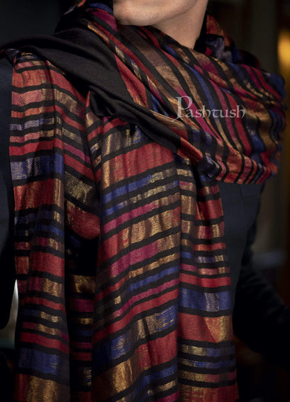 Pashtush India 70x200 Pashutsh Mens Twilight Collection, Reversible With Metallic Thread Weave, Fine Wool