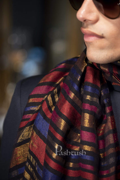 Pashtush India 70x200 Pashutsh Mens Twilight Collection, Reversible With Metallic Thread Weave, Fine Wool
