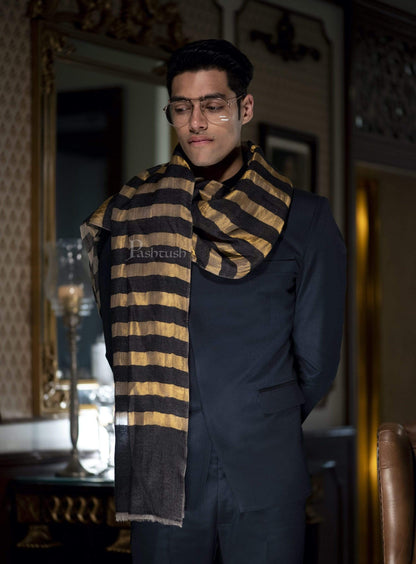 Pashtush India 70x200 Pashutsh Mens Twilight Striped Scarf, With Metallic Thread Weave
