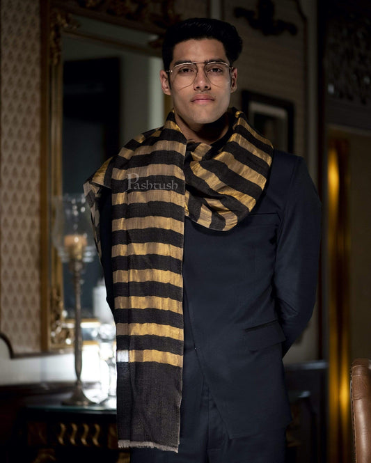 Pashtush India 70x200 Pashutsh Mens Twilight Striped Scarf, With Metallic Thread Weave