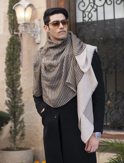 Pashtush India 70x200 Pashutsh Mens Twilight Striped Scarf, With Metallic Thread Weave