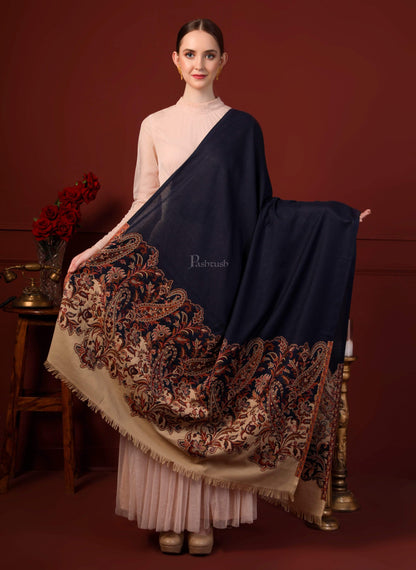 Pashtush India 100x200 Pashutsh Women Navy Blue Woven Design Detail Designer Shawl