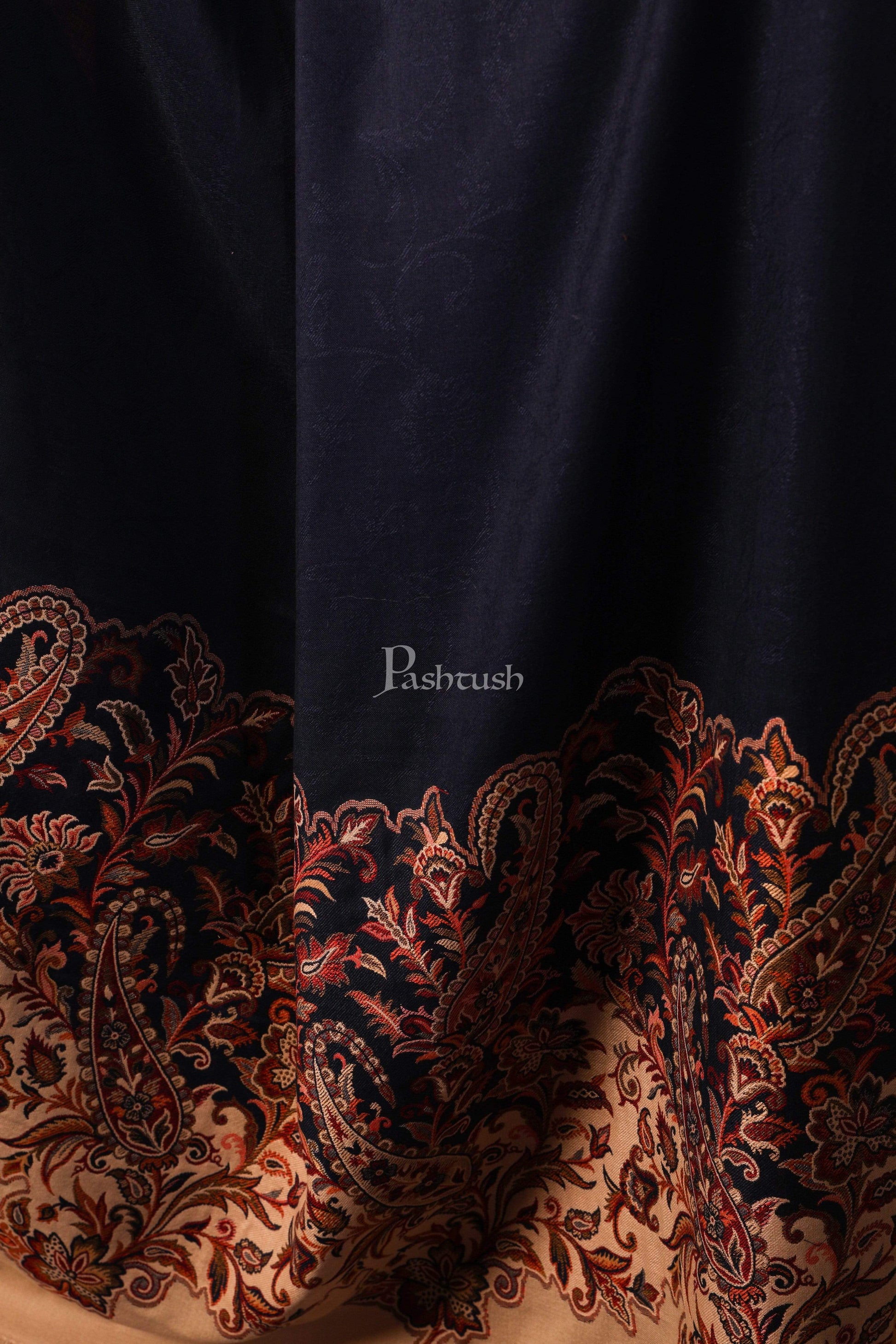 Pashtush India 100x200 Pashutsh Women Navy Blue Woven Design Detail Designer Shawl